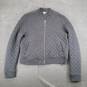 Gap Quilted Bomber Jacket Gray Full Zip Ribbed Collar Cuffs Hem Women's Size L